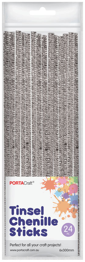 Chenille Stems Tinsel 6mm 24pc - Silver