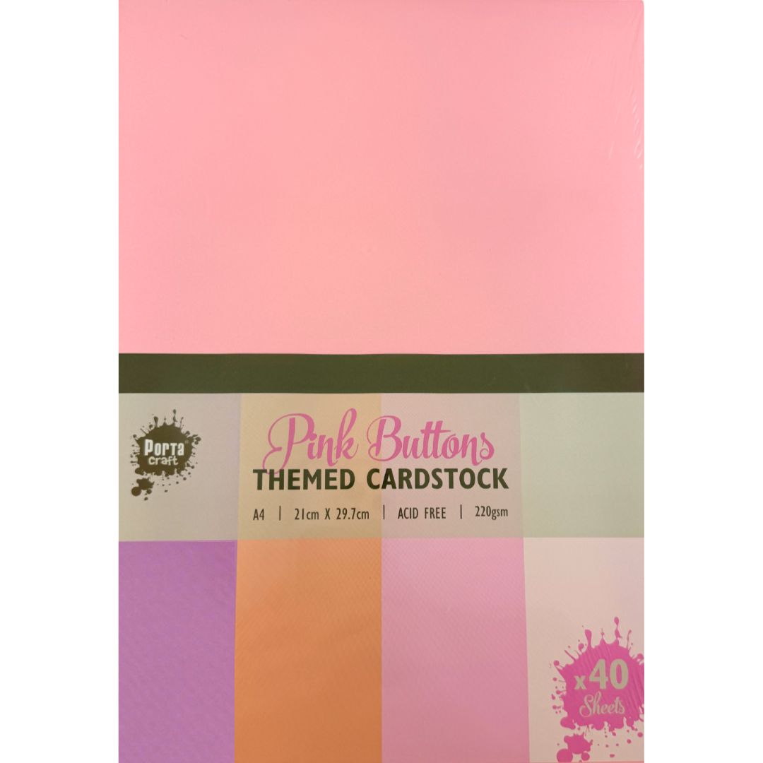 Colour Block Card A4 40pk - Pink Buttons