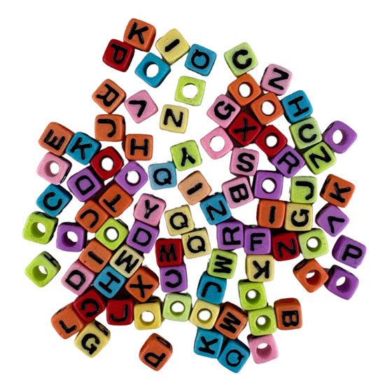 Alphabet Beads 7mm 20g Cubes Multicolour with Black Letters
