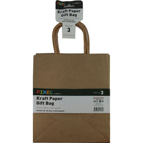 Kraft Paper Bag 255x200x120mm 3pk
