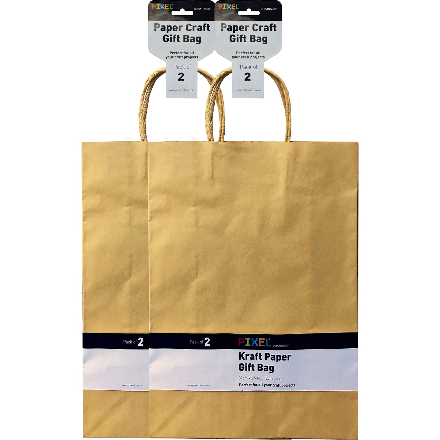 Kraft Paper Bag 370x270mm Large 2pk