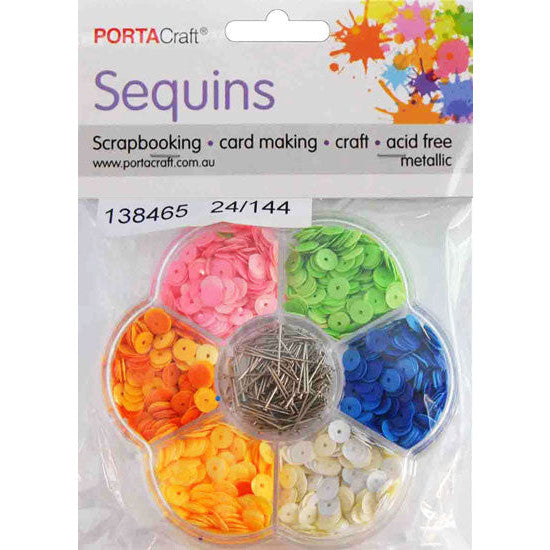 Sequins 6mm in Flower Container with Pins - Pastels