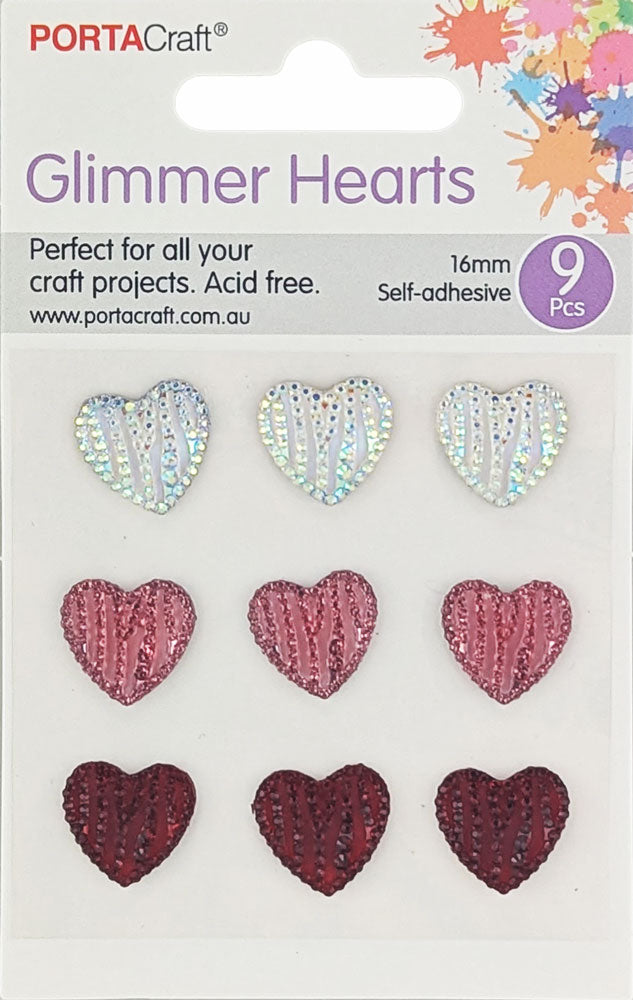 Bling Cluster Hearts 9pk - Clear, Pink & Red