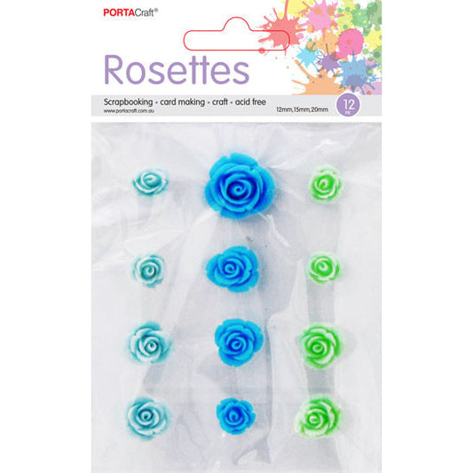 Rosettes Acrylic 12, 15, 20mm 12pc Aquas
