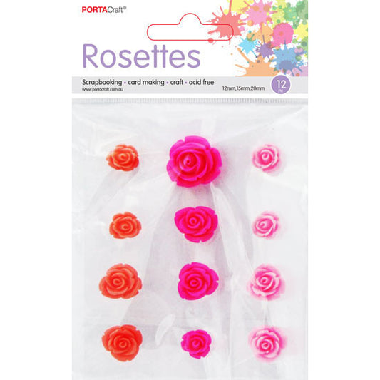 Rosettes Acrylic 12, 15, 20mm 12pc Pinks