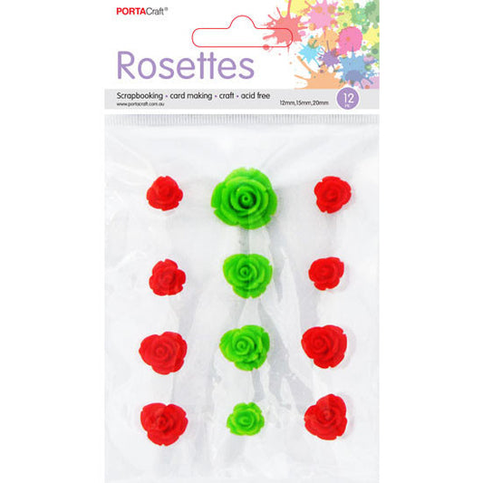 Rosettes Acrylic 12, 15, 20mm 12pc Xmas
