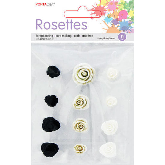 Rosettes Acrylic 12, 15, 20mm 12pc Black/White