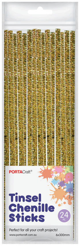 Chenille Stems Tinsel 6mm 24pk - Gold
