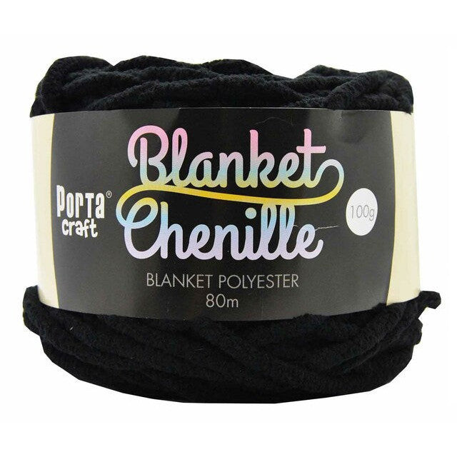 Chenille Blanket Yarn 100g 80m 12ply - Black