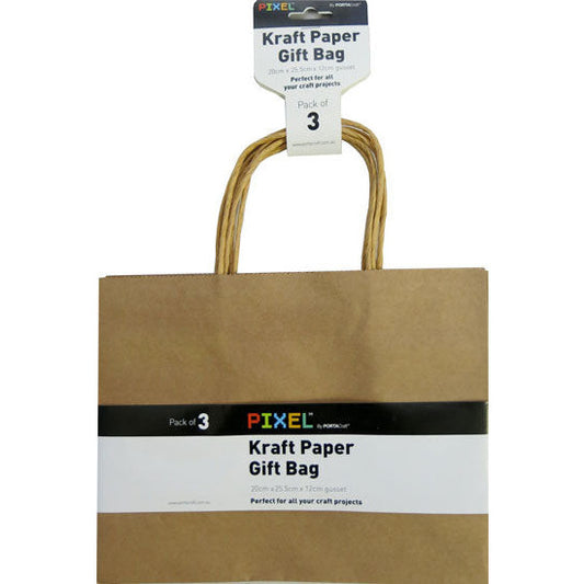 Kraft Paper Bag 200x255x120mm 3pk