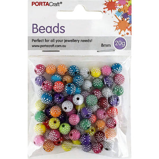 Beads 8mm 20g Round w Silver Dots