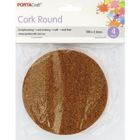 Cork Coaster 100x2.5mm Round 4pk