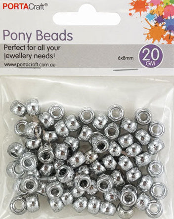 Pony Beads 8mm 20g Metallic - Silver