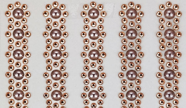 Rhinestone & Pearl Borders 13mm 26cm 5 Strips - Rose Gold