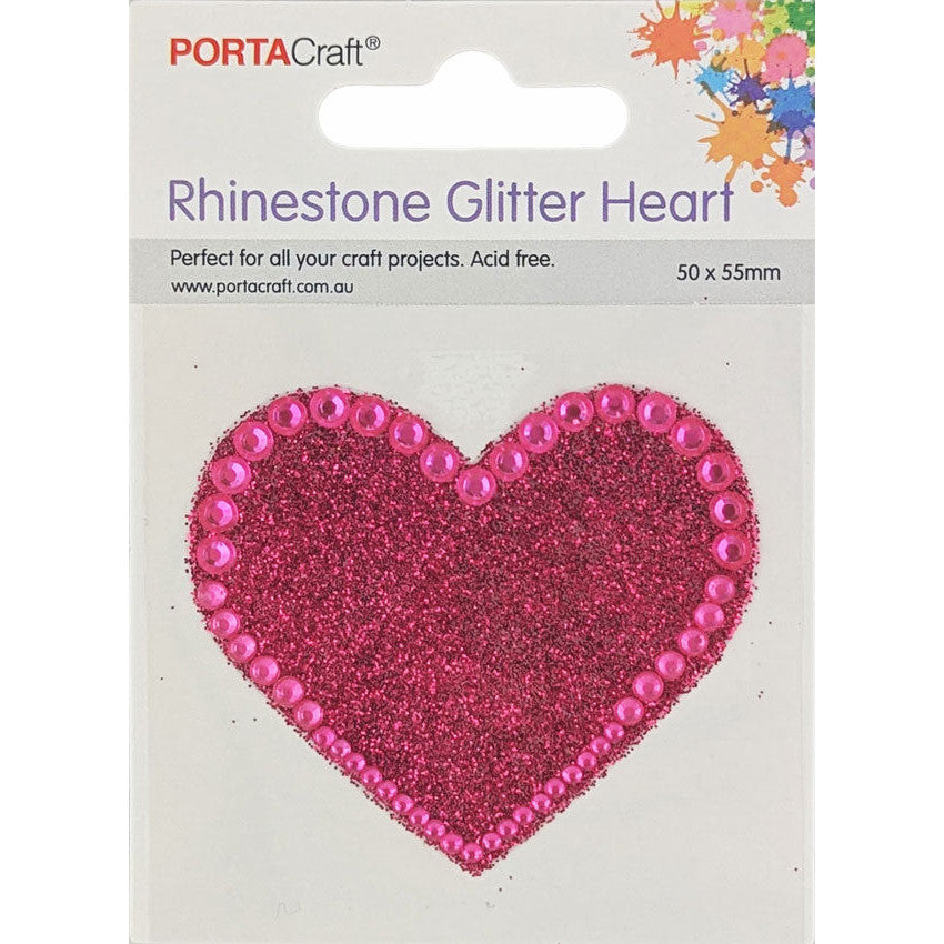 Rhinestone Decal Heart 50x55mm - Glitter Pink