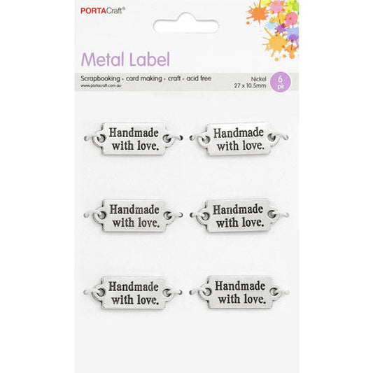 Labels Metal 27x10.5mm 6pk Handmade with Love