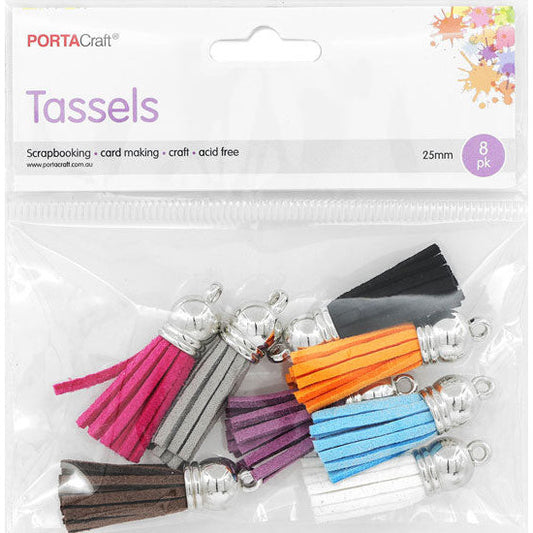 Tassels 25mm 8pk Faux Leather w Silver Cap
