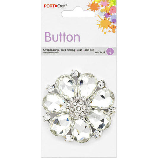 Buttons w Shank 45mm 1pk Clear Rhinestones