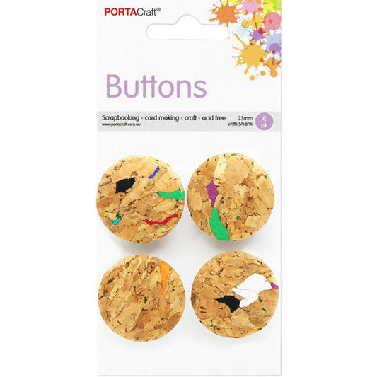 Buttons w Shank 23mm 4pk Cork Style Paint Flecks