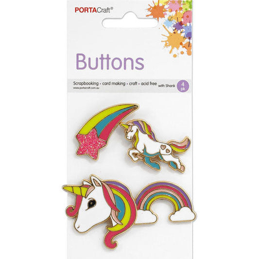 Buttons w Shank Asst 4pk Unicorn Rainbows