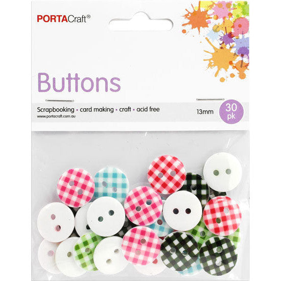Buttons Round 13mm 30pk Gingham
