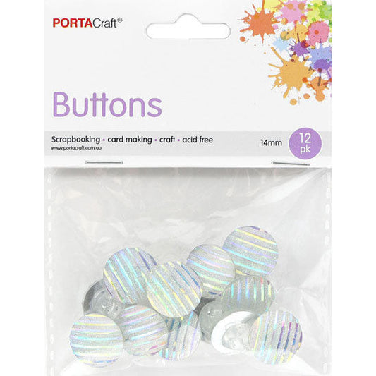 Buttons w Shank 14mm 12pk Iridescent Shimmer Clear