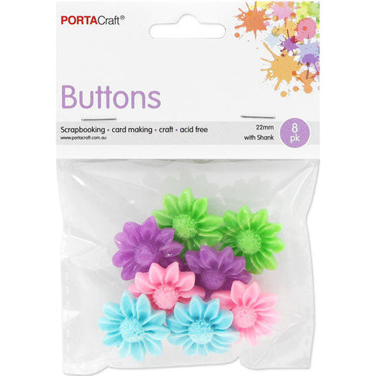 Buttons w Shank 22mm 8pk Mum Flowers Bright