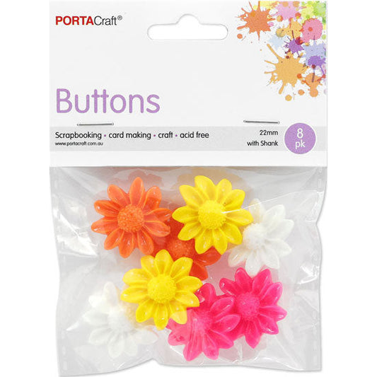 Buttons w Shank 22mm 8pk Mum Flowers Sunny