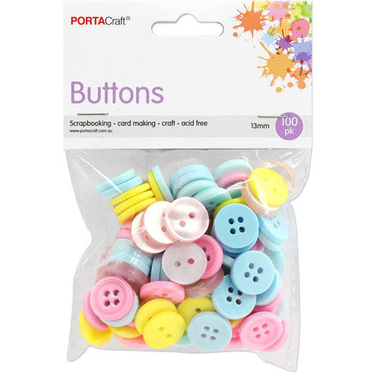 Buttons Round 13mm 100pk Pastels