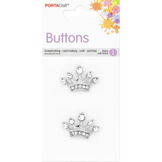 Buttons w Shank 23mm 2pk RStone Tiara Clear