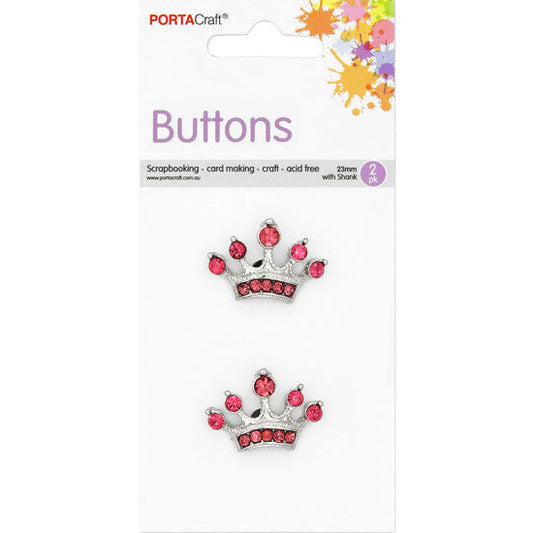 Buttons w Shank 23mm 2pk RStone Tiara Pink