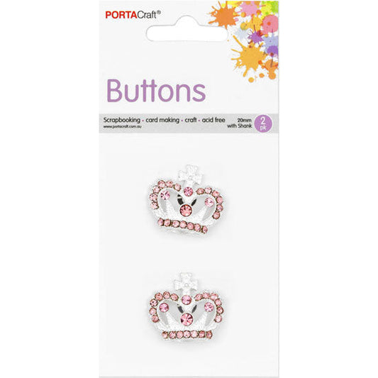 Buttons w Shank 20mm 2pk RStone Crown Pink