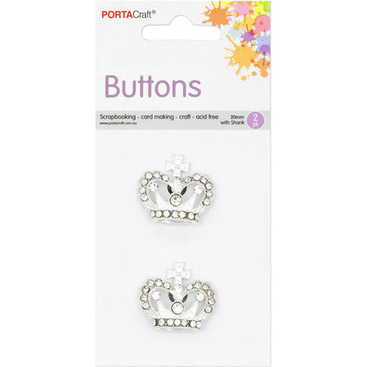 Buttons w Shank 20mm 2pk RStone Crown Clear
