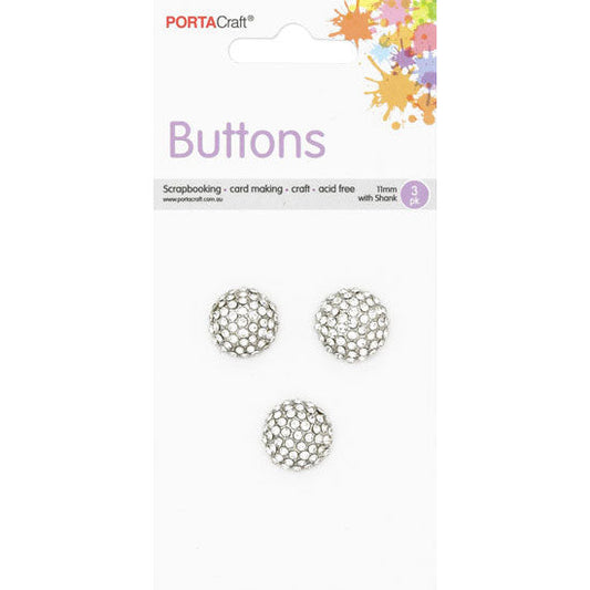 Buttons w Shank 11mm  3pk RStone Round Clear