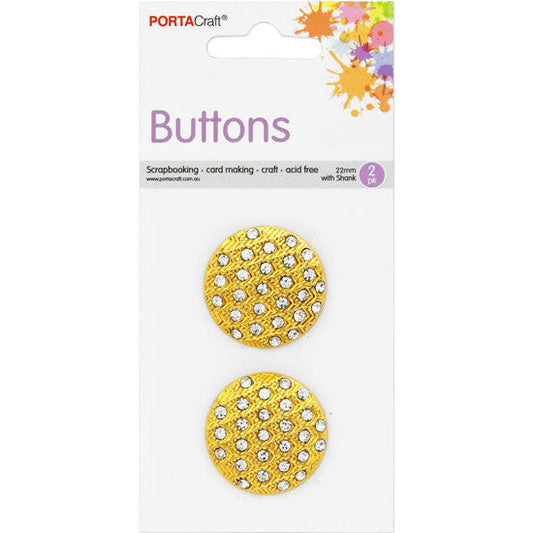 Buttons w Shank 22mm 2pk RStone Dome Gold