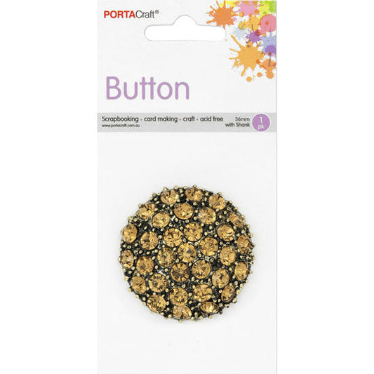 Buttons w Shank 36mm 1pk RStone Dome Black Gold