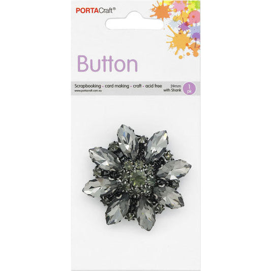 Buttons w Shank 39mm 1pk RStone Quartz Black