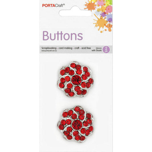 Buttons w Shank 24mm 2pk RStone Swirl Red