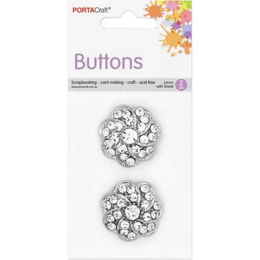 Buttons w Shank 24mm 2pk RStone Swirl Clear