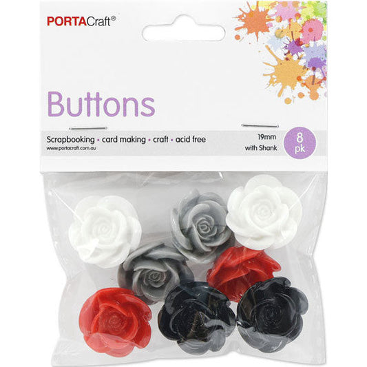 Buttons w Shank 19mm 8pk Roses Love