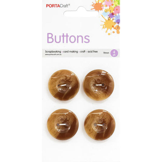 Buttons Round 19mm  4pk Brown Marble