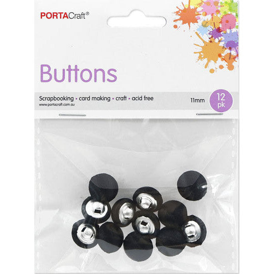 Buttons w Shank Satin 11mm 12pk Black