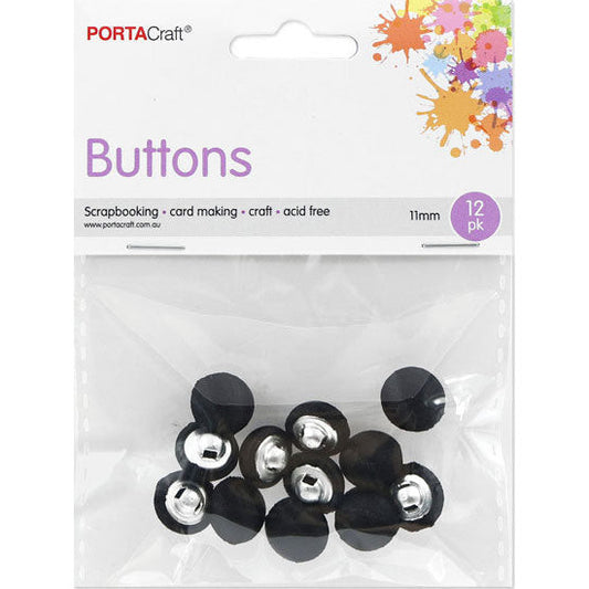 Buttons w Shank Satin 11mm 12pk Black