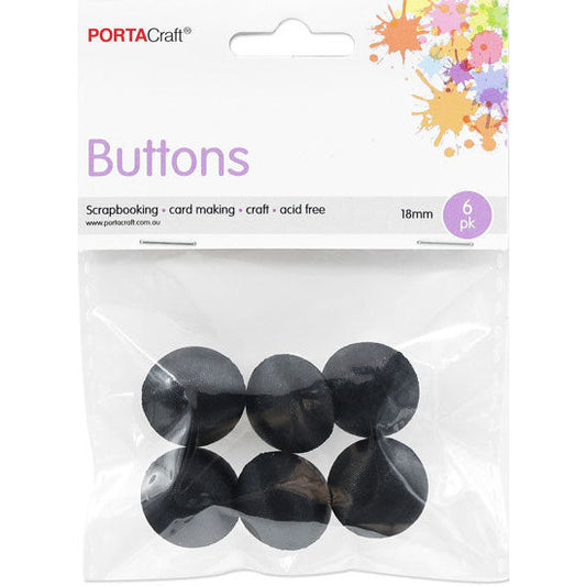 Buttons w Shank Satin 18mm 6pk Black