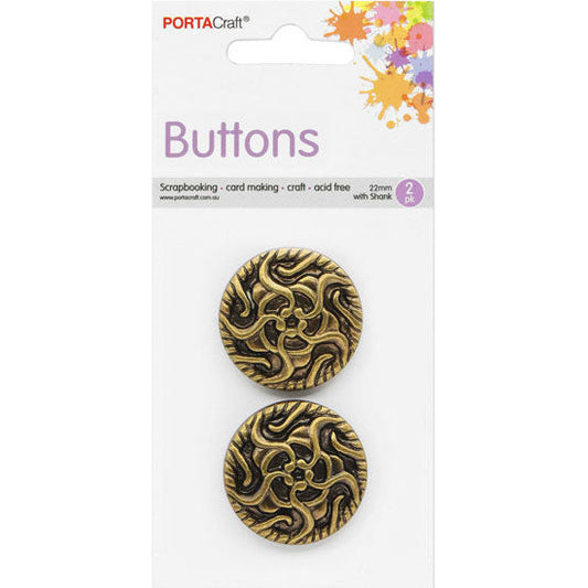 Buttons w Shank 22mm 2pk Round Swirl Antique