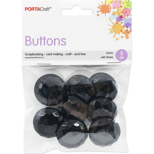 Buttons w Shank 21mm 8pk RStone Black