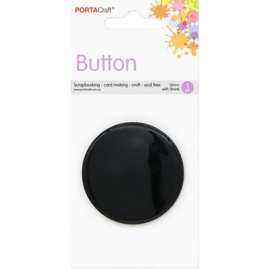 Buttons w Shank 38mm 1pk Round Smooth Black