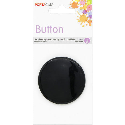 Buttons w Shank 38mm 1pk Round Smooth Black