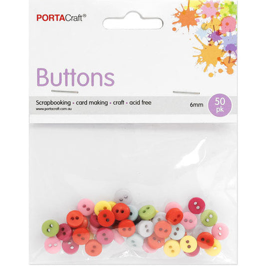 Buttons Round  6mm 50pk Multicolour Dark Pastels