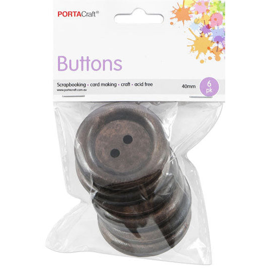 Buttons Round 40mm 6pk Wooden Dark Hickory